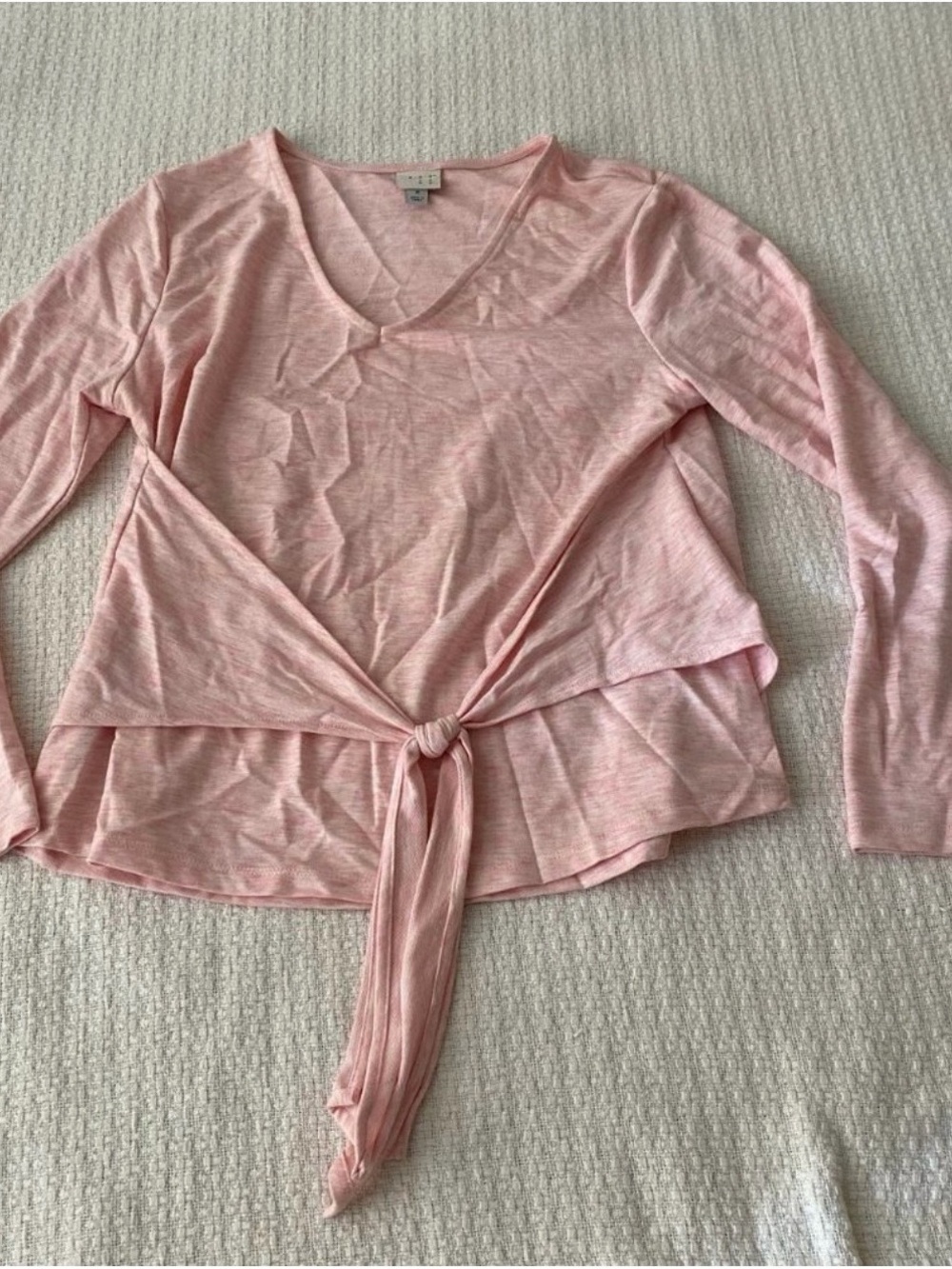 Light Pink Tie-Front Long Sleeve Top